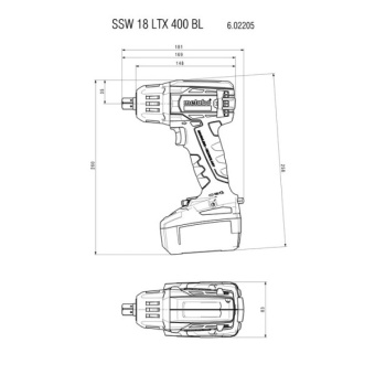 Акумуляторний ударний гайковерт Metabo SSW 18 LTX 400 BL (18 В, 2х4 А*год) (602205500)
