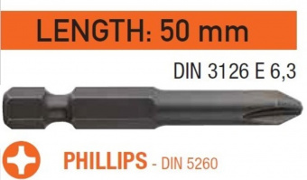 USH Насадка викруткова Industry Phillips PH1 x 50 мм подовжена, Уп. 10 шт. | UUSG0013021