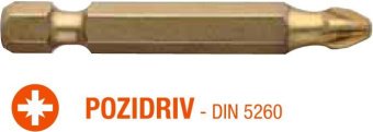 USH Насадка викруткова ISOTIN Pozidriv PZ3 x 50 мм. Torsion. титанова, подовжена. Уп. 10 шт. | UUSG0