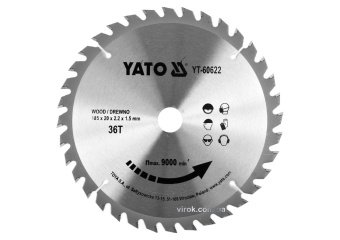 YATO Диск пиляльний победітовий по дереву YATO: 185x20x2.2x1.5 мм, 36 зубців, R.P.M до 9500 1/хв  | 