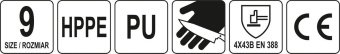 YATO Рукавиці робочі захисні від порізів (HPPE) YATO покриті чорним поліуретаном, розмір 9  | YT-747