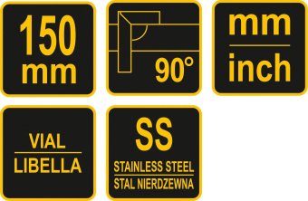 VOREL Кутник з рівнем : L= 150 мм/5", метрична і дюймова шкали, алюміній + сталь  | 18380