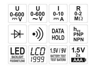 YATO Мультиметр для вимірювання електр. параметрів YATO з LCD-дисплеєм і провідниковими контактами  