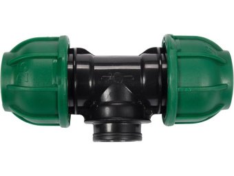 Трійник сполучний водяних пластикових труб 2x 25мм- внутр. різь G1/2" FLO поліпропіл, для тиску 1MPa