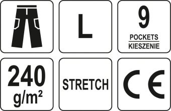 YATO Штани робочі чорні YATO, розмір L; 9 киш 64%- поліестер, 34%- бавовна, 2%-еластан, відсвічув вс