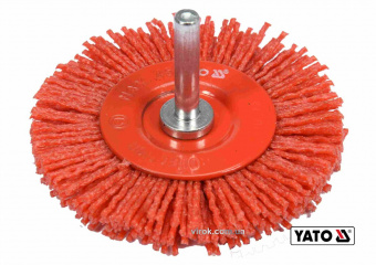 YATO Щітка зачисна з нейлоновим ворсом, дискова до дрилі YATO : Ø=75 мм, зі шпинделем Ø=6 мм  | YT-4