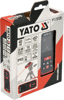 YATO Дальномір лазерний YATO, 10 режимів,з діапазоном 0.2- 40 м, похибка ±2 мм, 20 вимірів в памяті 