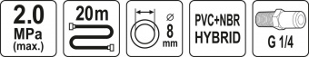 YATO Шланг пневматичний гібридний (ПВХ+БНК) YATO: Ø8.0 мм x 20м, Ø=1/4", тиск ≤ 2 MPa, різьбов. з'єд