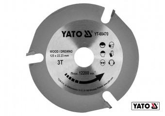 YATO Диск пиляльний по дереву YATO : Ø125 x 22.23 x 3.8 мм, 3 зубці, R.P.M до 12200 1/хв  | YT-60470