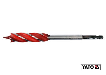 YATO Свердло по дереву YATO : Ø= 16 мм, L= 165 мм, HRC 40-45 з 4 пругами, HEX- 1/4"  | YT-44683