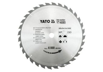 YATO Диск пиляльний победітовий по дереву YATO: 400х30x3.8x2.8 мм, 32 зубці, R.P.M до 4000 1/хв  | Y
