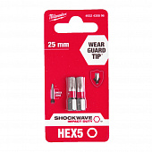 MILWAUKEE Біта SHOCKWAVE , Hex5,0, 25мм, (2шт) | 4932430896