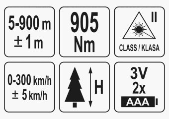 YATO Дальномір лазерний YATO: діап.вимір. довж/вис/кут/швид.-5-900 м/60°/0-300 км/год, похибка ±1м/ 