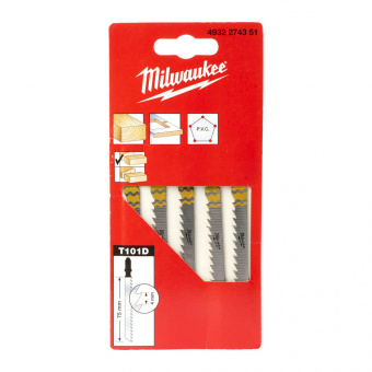 MILWAUKEE Полотна   для лобзика T101D , 75мм/ крок зуба 4мм,  | 4932274351