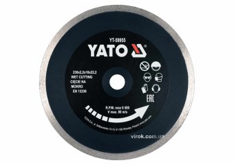 YATO Диск відрізний алмазний по гресу, склу, кераміці YATO Ø=230х2.2х10х22.2 мм,в мокрому режимі  | 