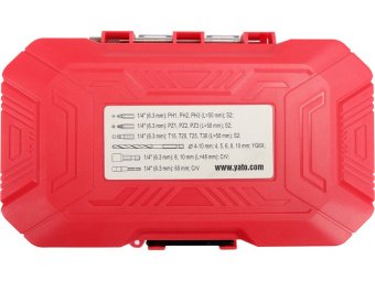 Набір насадок викруткових ударних YATO шліци: PH, PZ, Torx, з тримачем 1/4" + 5 свердл, 18елем. [10]