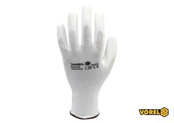 Рукавиці робочі VOREL: білі, поліестер покритий поліуретаном, розмір 9 [12/120]