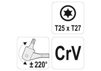 YATO Ключ TORX 2-сторонній на шарнірах YATO : Т25 х Т27, L= 216 мм, Cr-V (DW) | YT-05312