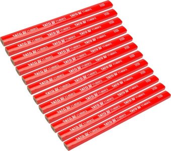 YATO Олівці столярні з твердістю HB YATO: L= 175х 5х 2 мм. 12 шт, в деревяній червоній оболонці  | Y