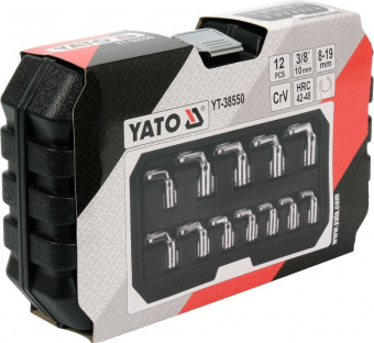 YATO Ключі торцеві на шарнірі, відкриті YATO: до квадрату 3/8", М8-19. 12 шт  | YT-38550