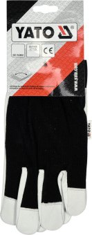 YATO Рукавиці робочі біло-чорні YATO : бавовна + шкіра, розмір 8  | YT-74639