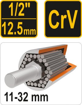 VOREL Головка торцева універсальна : квадрат 1/2", М 11-32, L= 85 мм, CrV  | 53003