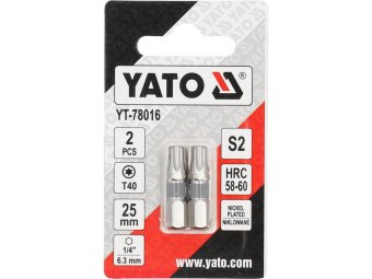 Насадка викруткова YATO TORX T40 х 25 мм. HEX 1/4", покрита нікелем, 2 шт.[10]