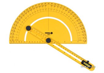 VOREL Транспортир з шкалою 0-180º і рухомим рівнем l=250 мм, з блокувальними гвинтами  | 18473