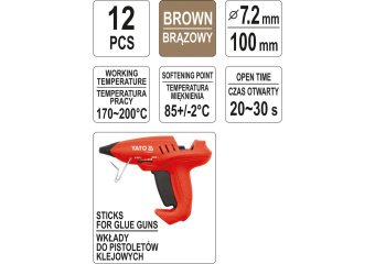 YATO Стержні клейові YATO коричневі : Ø=7,2 мм, L=100 мм, уп. 12 шт.  | YT-82447
