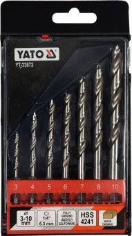 YATO Свердла по дереву спіральні YATO: Ø3, 4, 5, 6, 7, 8, 10 мм, хвостовик- HEX 1/4", HSS 4241, 7 шт
