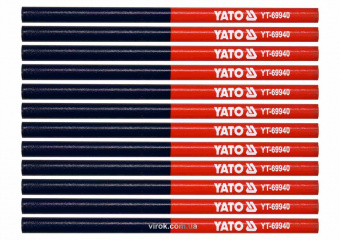 YATO Олівці столярні двоколірні YATO : L= 175 мм, стержень 4 x 2 мм, синьо-червоні, уп. 12 шт  | YT-