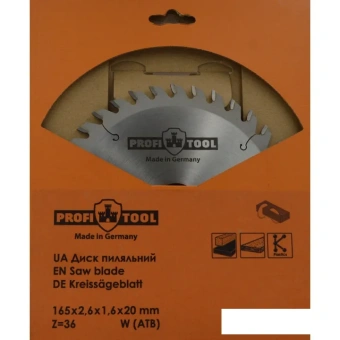 Диск пиляльний 165х2,6х1,6х30 мм, Z=36, форма зубця W (ATB), нахил зубця 15° PROFITOOL 2116502 