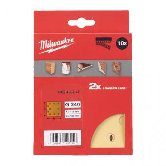 MILWAUKEE Папір шліфувальний HP, 115x107мм, зерно 240, (10шт) | 4932492247