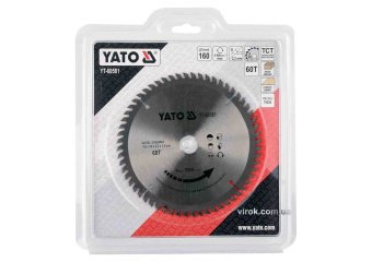 YATO Диск пиляльний победітовий по дереву YATO: 160x20x2.2x1.5 мм, 60 зубців, R.P.M до 9500 1/хв  | 