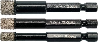 YATO Свердла з алмазним пругом YATO, 3 шт. Ø= 6-8-10 мм, l= 65/10 мм, з 6-гран. шпинделем- 1/4"  | Y