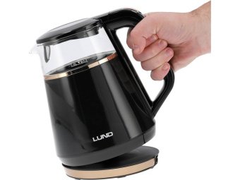 Електрочайник з термостатом з боросилікатного скла і ПП LUND 1 л, 2100 Вт, живл від мережі 230 В [8]