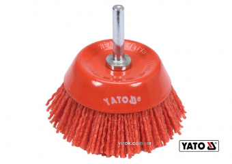 YATO Щітка зачисна з нейлоновим ворсом "чашка", до дрилі YATO : Ø=75 мм, зі шпинделем Ø=6 мм  | YT-4