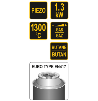 VOREL Пальник газовий з п`єзозапалом; тип з`єднання EN417 (цангове) макс. t=1300°C, P=1,3кВт  | 7341