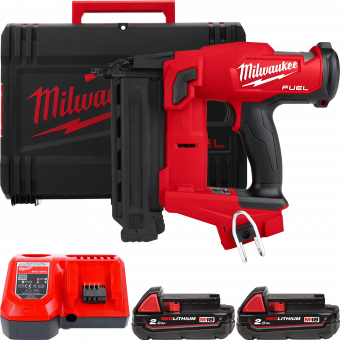 MILWAUKEE Аккумуляторный гвоздезабиватель M18 FN18GS-202X Прямой магазин; 2 аккумулятора; з/у; HD ке