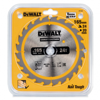 DeWALT Диск пильный CONSTRUCTION, 165х20 мм, 24z (ATB) + 20 град