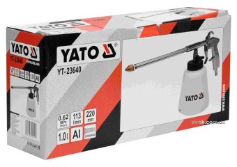 YATO Пістолет пневматичний для утворення піни YATO : бак- 1 л, сопло- 220 мм, 113 л/хв, 0.62 МПа  | 