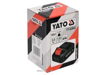 YATO Акумулятор Li-Ion YATO : 18 В, 3.0 А/Год, тривалість заряджання- 1,5 год  | YT-82843