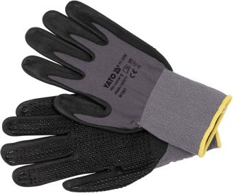 YATO Рукавиці робочі нейлонові YATO покрите спіненим нітрилом з накрапленням, розмір 9, чорнр-сірі  