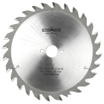 Диск пильный по дереву 160х2.2х1.4х20 мм, Z=28, зуб W (ATB), продольный+поперечный рез PROFITOOL