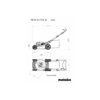 Акумуляторна газонокосарка Metabo RM 36-18 LTX BL 46 (2х18 В, 2х5.2 А*год, 460 мм) (601606650)