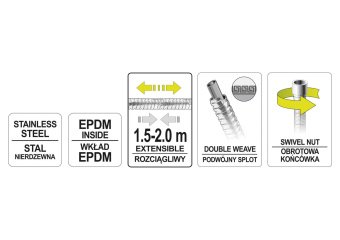 FALA Шланг для душа розтяжний Ø= 14 мм, з нержав. сталевою хромованою гофрою, G 1/2, l=1,5-2 м  | 75