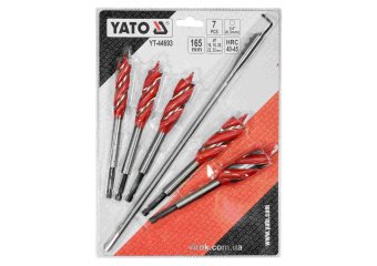 YATO Набір свердл по дереву YATO: Ø=16-25 мм, L=165мм, з 4 пругами, HEX-1/4" +подовжувач +ключ, 7 шт