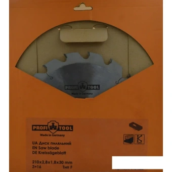 Диск пильный по дереву 210х2.8х1.8х30 мм, Z=16, форма зуба F, продольный рез PROFITOOL ( ПРОФИТУЛ )