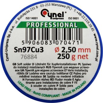 VOREL Припій для паяння міді CYNEL : Ø 2.5 мм, дротяний на котушці m= 250 г  | 76884