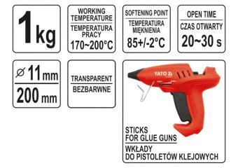 YATO Стержні клейові YATO Ø=11,2 х 200 мм, прозорі. уп. 50 шт. (1 кг)  | YT-82430